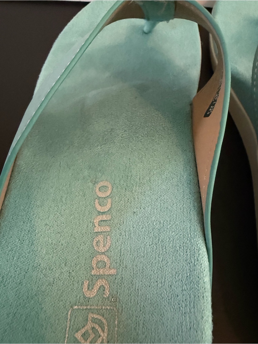Spenco Newport Size 9 Aqua Cheetah Metallic Print Orthotic Thing Sandals - Picture 6 of 9